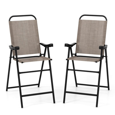 Costway 2Pcs Outdoor Bar Stool Chair Set Metal Frame High Top Garden Patio Folding Chair