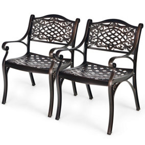 Costway 2PCS Outdoor Cast Aluminum Chairs Patio Garden Dining Chairs w/ Armrests
