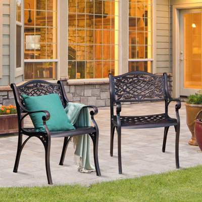 Costway 2PCS Outdoor Cast Aluminum Chairs Patio Garden Dining Chairs w/ Armrests - 3
