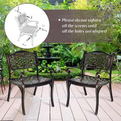 Costway 2PCS Outdoor Cast Aluminum Chairs Patio Garden Dining Chairs w/ Armrests - 8