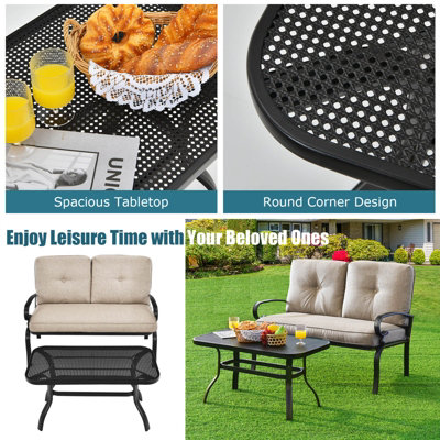 Costway 2PCS Outdoor Conversation Set Loveseat Patio Beach W/ Coffee Table& Soft Cushion - 4