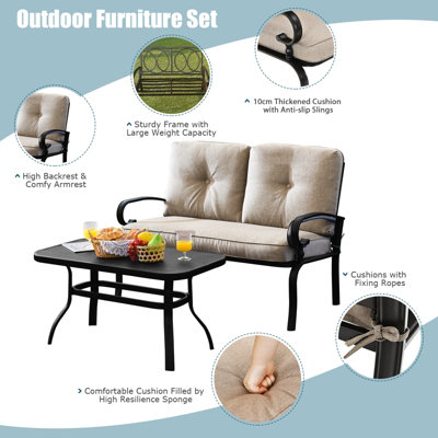 Costway 2PCS Outdoor Conversation Set Loveseat Patio Beach W/ Coffee Table& Soft Cushion - 6