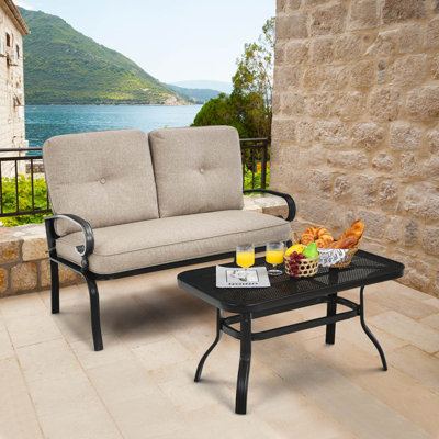 Costway 2PCS Outdoor Conversation Set Loveseat Patio Beach W/ Coffee Table& Soft Cushion - 7