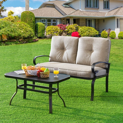 Costway 2PCS Outdoor Conversation Set Loveseat Patio Beach W/ Coffee Table& Soft Cushion - 8