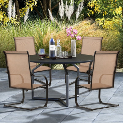 Costway 2PCS Outdoor Dining Chairs Patio C-Spring Motion Outside High Back Chair - 5
