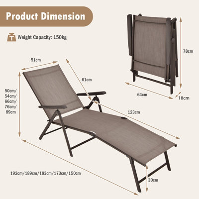 Costway 2Pcs Patio Foldable Chaise Lounge Chair Outdoor Portable Reclining Chair - 3