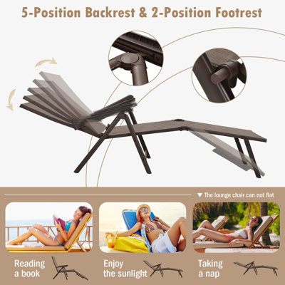 Costway 2Pcs Patio Foldable Chaise Lounge Chair Outdoor Portable Reclining Chair - 7