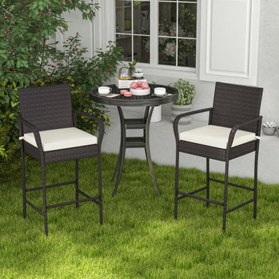 Costway 2Pcs Patio Wicker Barstools Set Outdoor PE Rattan Bar Chairs w/Armrests - 4