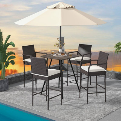 Costway 2Pcs Patio Wicker Barstools Set Outdoor PE Rattan Bar Chairs w/Armrests - 5