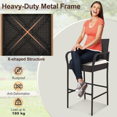 Costway 2Pcs Patio Wicker Barstools Set Outdoor PE Rattan Bar Chairs w/Armrests - 6