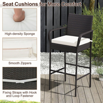 Costway 2Pcs Patio Wicker Barstools Set Outdoor PE Rattan Bar Chairs w/Armrests - 8