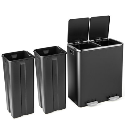 Costway 2x30L Recycling Pedal Bin Double Kitchen Waste Bin with Plastic