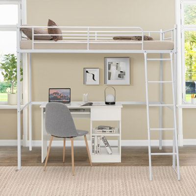 Costway 3.5FT Single Metal Loft Bed Frame High Sleeper Bunk Bed Study ...
