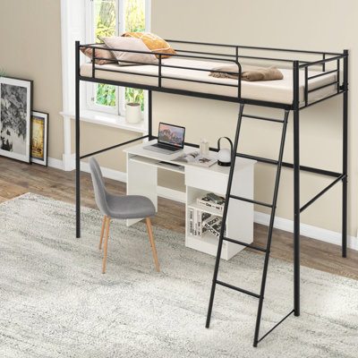 Metal high sleeper bed store with desk