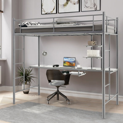 Loft bed frame twin store with desk