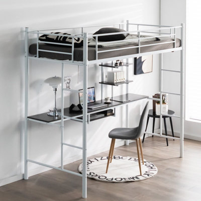 Gray metal loft store bed with desk