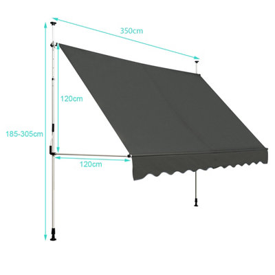 Costway 3.5M Telescopic Canopy Retractable Adjustable Outdoor Clamp Awning Sun Shelter