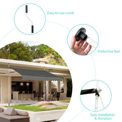 Costway 3.5M Telescopic Canopy Retractable Adjustable Outdoor Clamp Awning Sun Shelter - 9