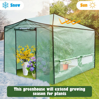 Costway 3.6 x 2.4 m Folding Pop-up Greenhouse Walk-in Gardening Greenhouse - 4