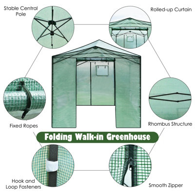 Costway 3.6 x 2.4 m Folding Pop-up Greenhouse Walk-in Gardening Greenhouse - 7