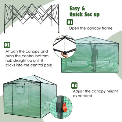 Costway 3.6 x 2.4 m Folding Pop-up Greenhouse Walk-in Gardening Greenhouse - 8