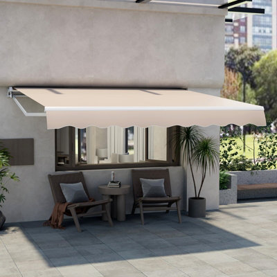 Costway 3.6 x 3m Patio Awning Manual Garden Canopy Sun Shade Retractable Shelter Outdoor