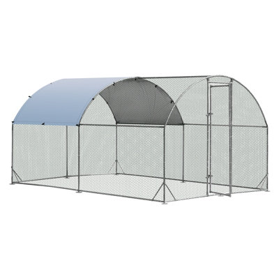 Costway 3.8 x 2.8 M Large Metal Chicken Coop Walk-in Poultry Cage W/ Waterproof Sun-protective Cover