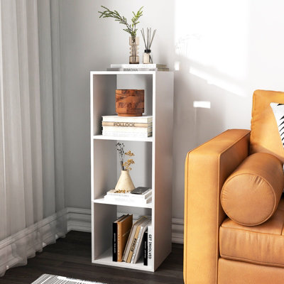 COSTWAY 3-Cube Bookshelf 4-Tier Vertical Bookcase with Back Guardrail