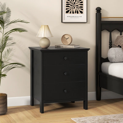 COSTWAY 3-Drawer Bedroom Storage Chest 3-tier Bedside Table w/ Storage Black