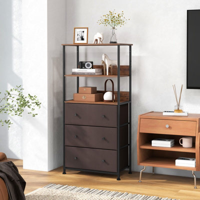 Costway 3 Drawer Dresser Home Vertical Fabric Chest of Drawers w Open Shelves