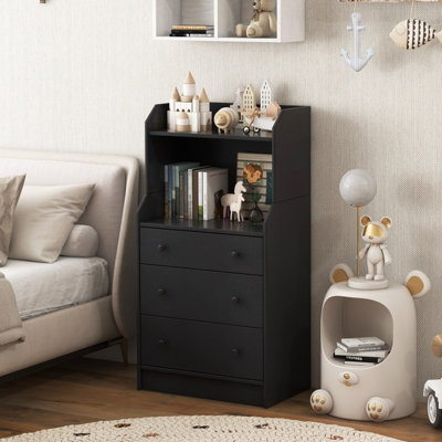 small dresser black Alpine Furniture Flynn Mid Century Modern 3 Drawer Chest and slim wood legs Hommpa Black Dresser for Bedroom,