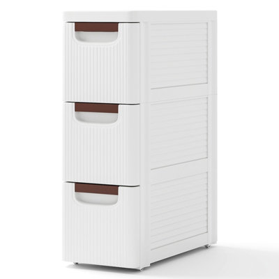Costway 3-Drawer Narrow Storage Cabinet Bathroom Rolling Plastic Cart Container