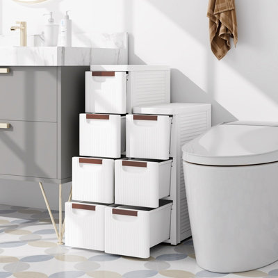 Costway 3-Drawer Narrow Storage Cabinet Bathroom Rolling Plastic Cart Container - 4