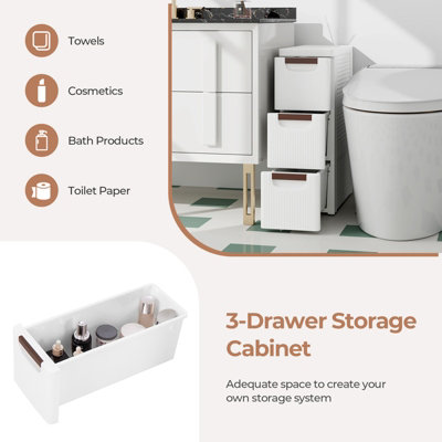 Costway 3-Drawer Narrow Storage Cabinet Bathroom Rolling Plastic Cart Container - 6