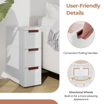 Costway 3-Drawer Narrow Storage Cabinet Bathroom Rolling Plastic Cart Container - 8