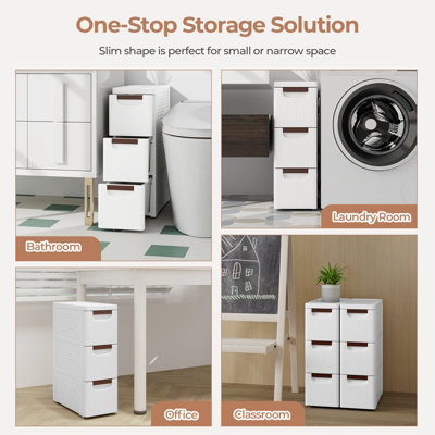 Costway 3-Drawer Narrow Storage Cabinet Bathroom Rolling Plastic Cart ...