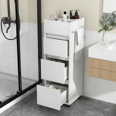 Costway 3 Drawers Bathroom Floor Cabinet 90 cm Tall Slim Chest of Drawers w/ 4 Top Dividers Price Comparisons | Compare The Build