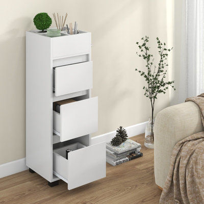 Costway 3 Drawers Bathroom Floor Cabinet 90 cm Tall Slim Chest of Drawers w/ 4 Top Dividers