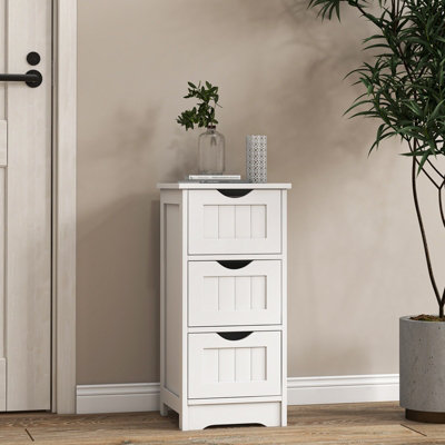 Costway Bathroom Floor Cabinet Side Storage Cabinet with 3 Drawers and 1 Cupboard Black
