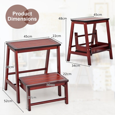 Costway 3 IN 1 2-Step Folding Step Ladder Bamboo Step Stool Portable Ladder Display Rack