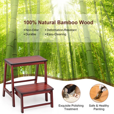 Costway 3 IN 1 2-Step Folding Step Ladder Bamboo Step Stool Portable Ladder Display Rack - 6