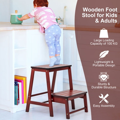 Costway 3 IN 1 2-Step Folding Step Ladder Bamboo Step Stool Portable Ladder Display Rack - 7