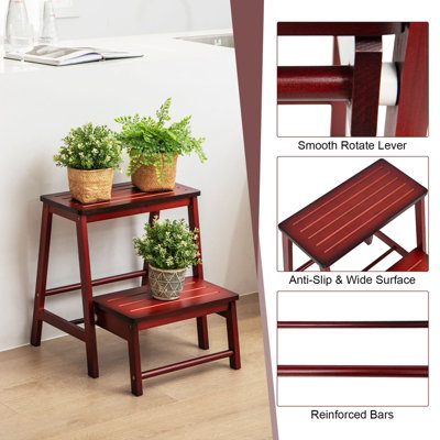 Costway 3 IN 1 2-Step Folding Step Ladder Bamboo Step Stool Portable Ladder Display Rack - 8