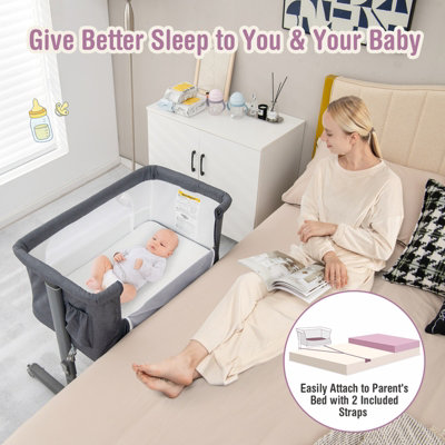 Gymax 3-in-1 Baby Bassinet Beside Sleeper Crib with 5-Level