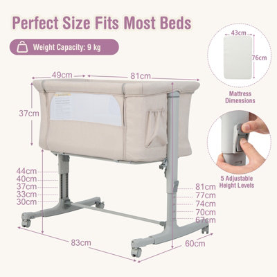 Costway 3-in-1 Baby Bedside Bassinet Crib Height-adjustable Infant