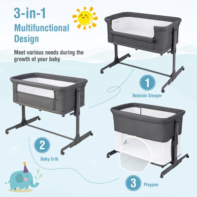 Costway 3 in 1 Baby Bedside Sleeper Portable Newborn Bassinet Travel Crib DIY at B Q