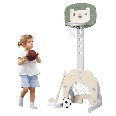 COSTWAY – Panier De Basket 3-en-1 Pour Enfants : Basket, Foot Et Golf – Hauteur Réglable 77-116 Cm – Dès 2 Ans