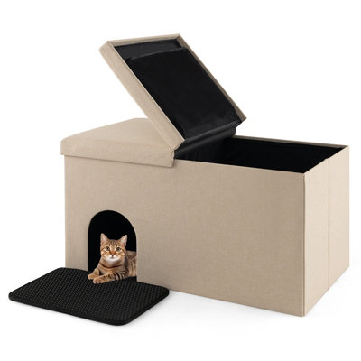 Costway 3-in-1 Cat Litter Box Enclosure Hidden Cat Washroom Ottoman Shoe Bench Flip-up Price Comparisons | Compare The Build