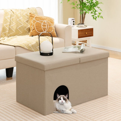 Costway 3-in-1 Cat Litter Box Enclosure Hidden Cat Washroom Ottoman Shoe  Bench Flip-up