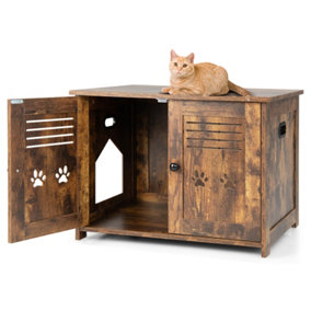 Costway 3-in-1 Cat Litter Box Enclosure Side Entrance Cat House End Table Double Doors